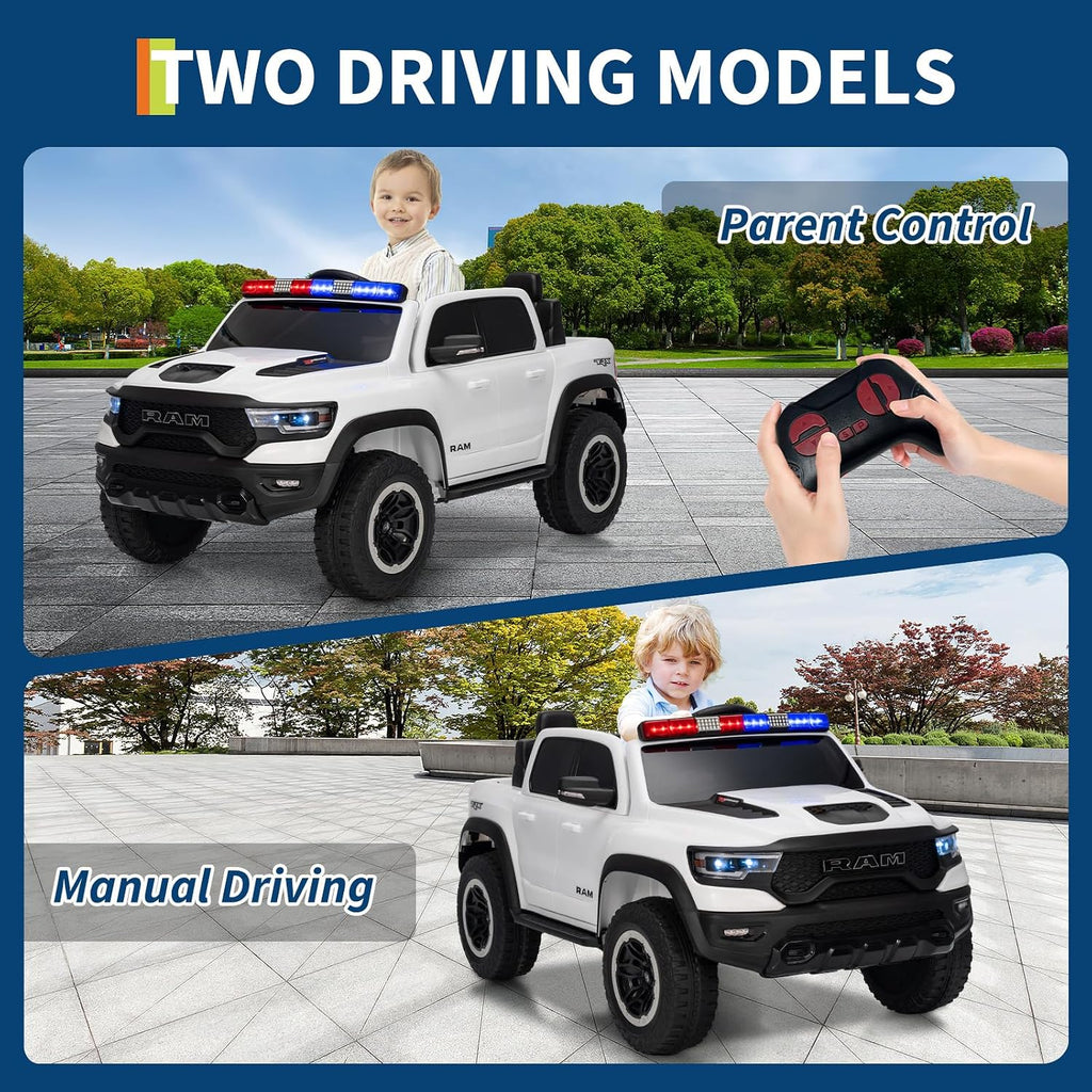Garvee Ride On Car, Licensed RAM 12V Kids Ride On Police Car with Remote Control, Electric Pickup Truck for Toddlers, 3 Speeds, Spring Suspension, LED Lights & Parent Safety Lock