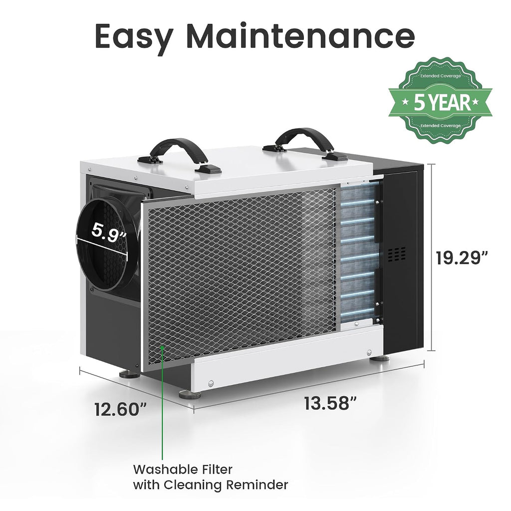 Waykar 125 Pint Crawl Space Dehumidifier with Pump & Drain Hose for Basements, Commercial & Water Damage Spaces up to 6500 Sq. Ft., Compact, Strong Dehumidification, 5-Year Quality Coverage