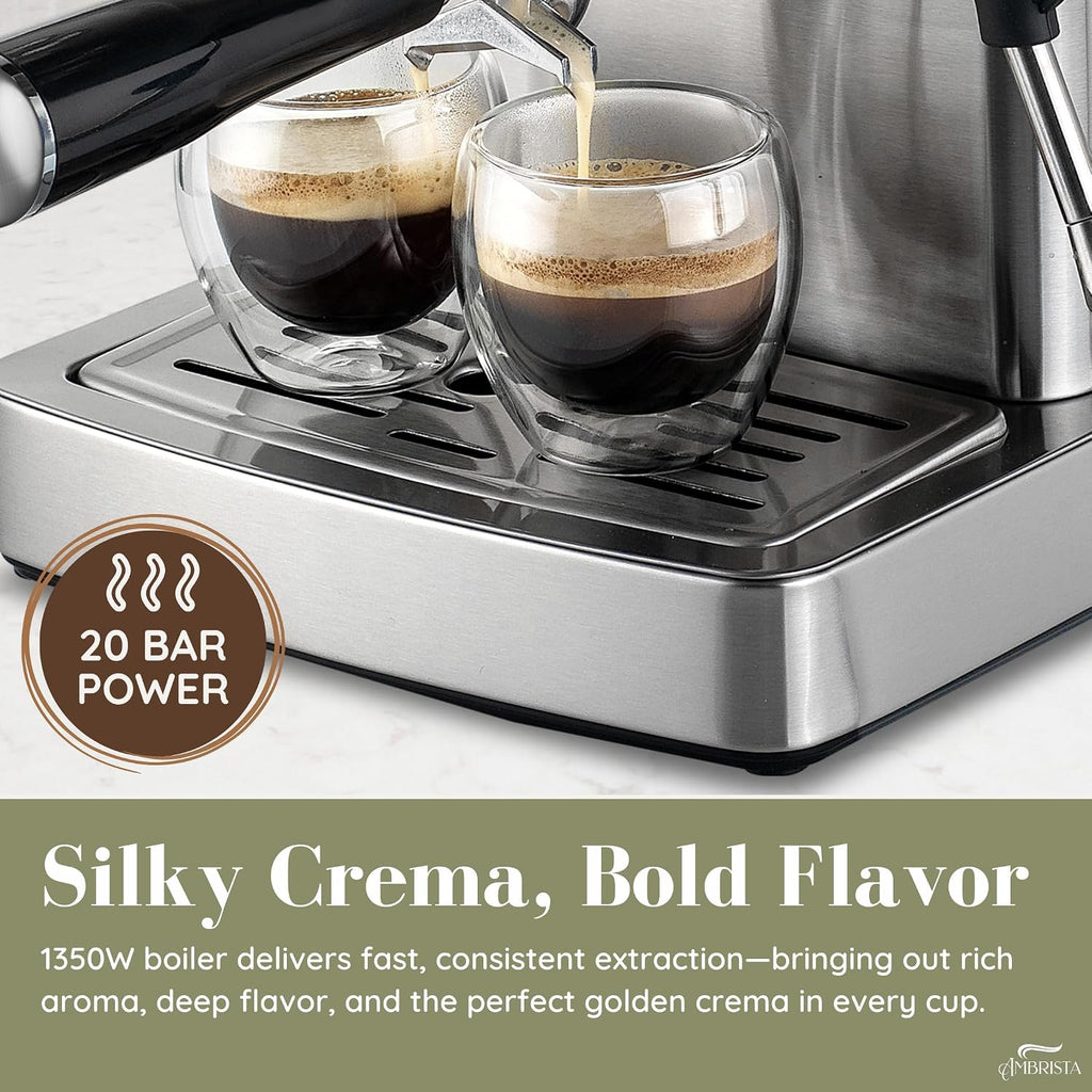 Espresso Machine 20 Bar with Steam Milk Frother | Stainless Steel Espresso Maker with Customizable Brewing Temperature | 60oz Removable Water Tank | Perfect for Cappuccinos, Lattes and More