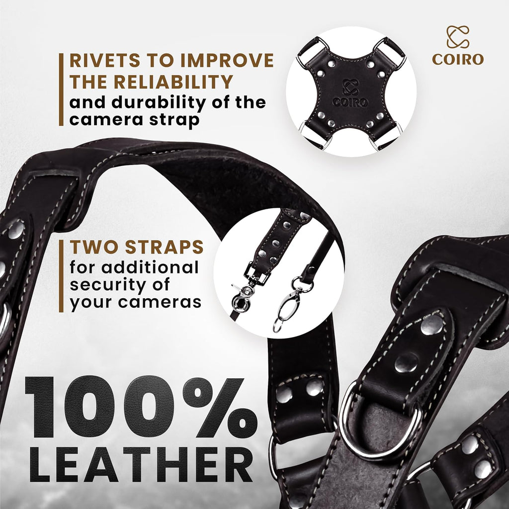 C Coiro Camera Harness for 2 Cameras Dual Shoulder Leather Camera Strap for DSLR/SLR, Camera Straps for Photographers