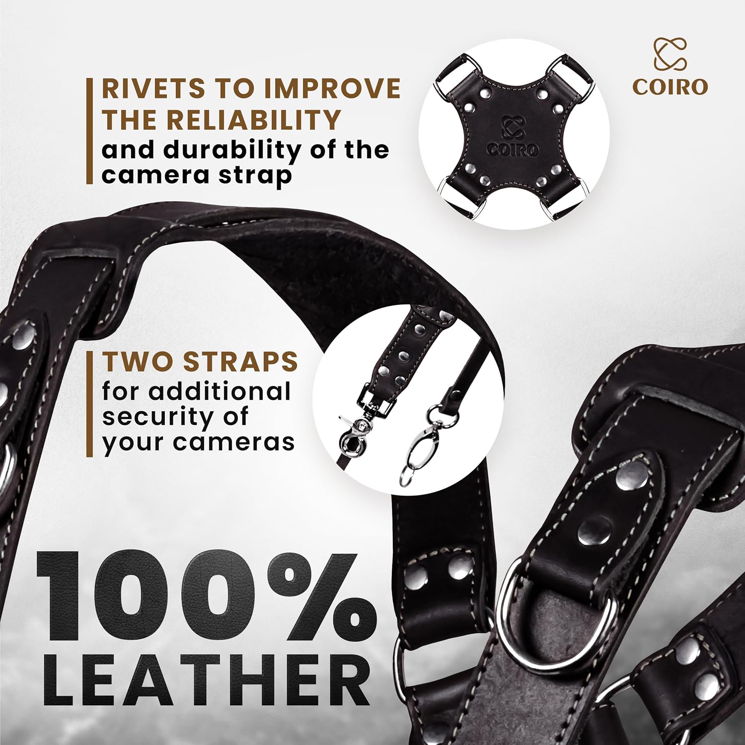 C Coiro Camera Harness for 2 Cameras Dual Shoulder Leather Camera Strap for DSLR/SLR, Camera Straps for Photographers