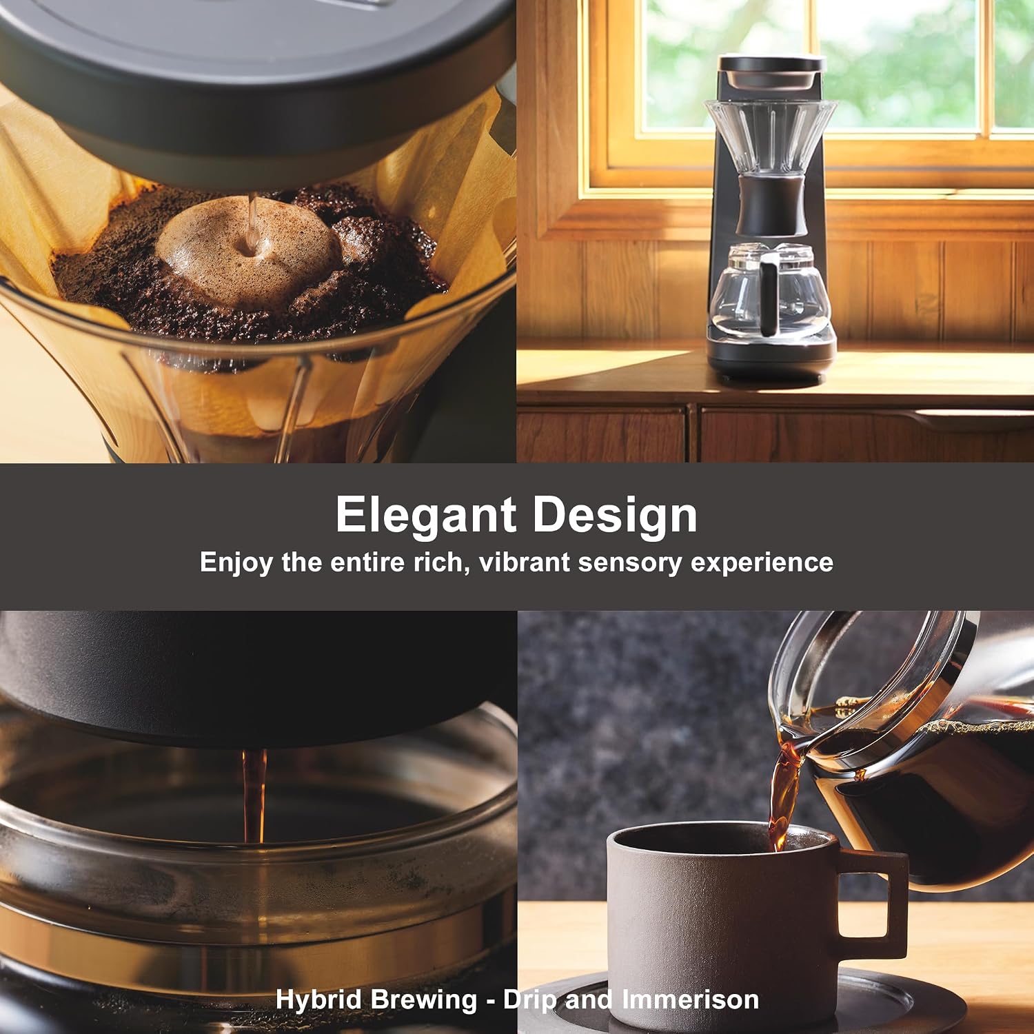 Tiger Hybrid Automatic Coffee Maker - Pour Over Coffee Maker & Immersion Brewing Coffee Machine, Innovative Design for Outstanding Brew, Black, 6 Cup, 24 ounce, 0.72L