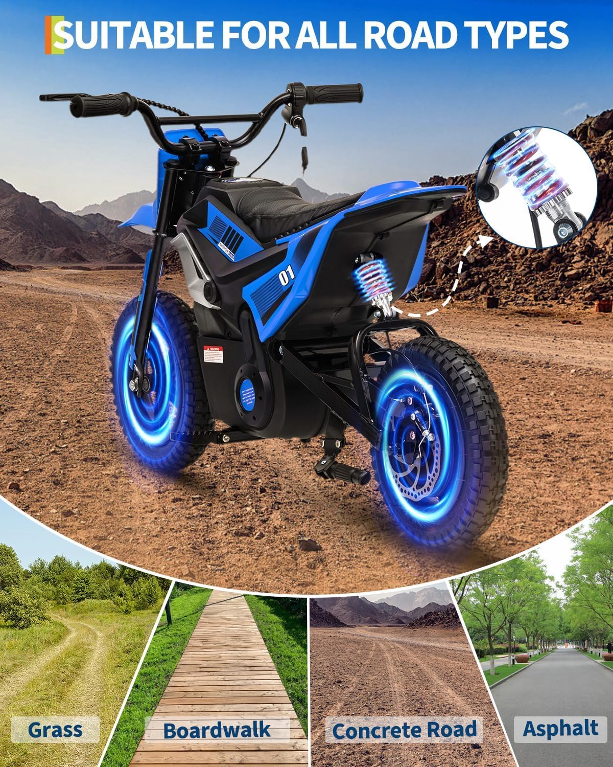 GarveeLife Electric Dirt Bike for Teens, 12' Fat Tire 350W Electric Motorcycle with 24V Battery, 14MPH Top Speed, 130 LBS Max Load, Mini Dirtbike for Kids, Mountain Off-Road Bike Fit Age 10+