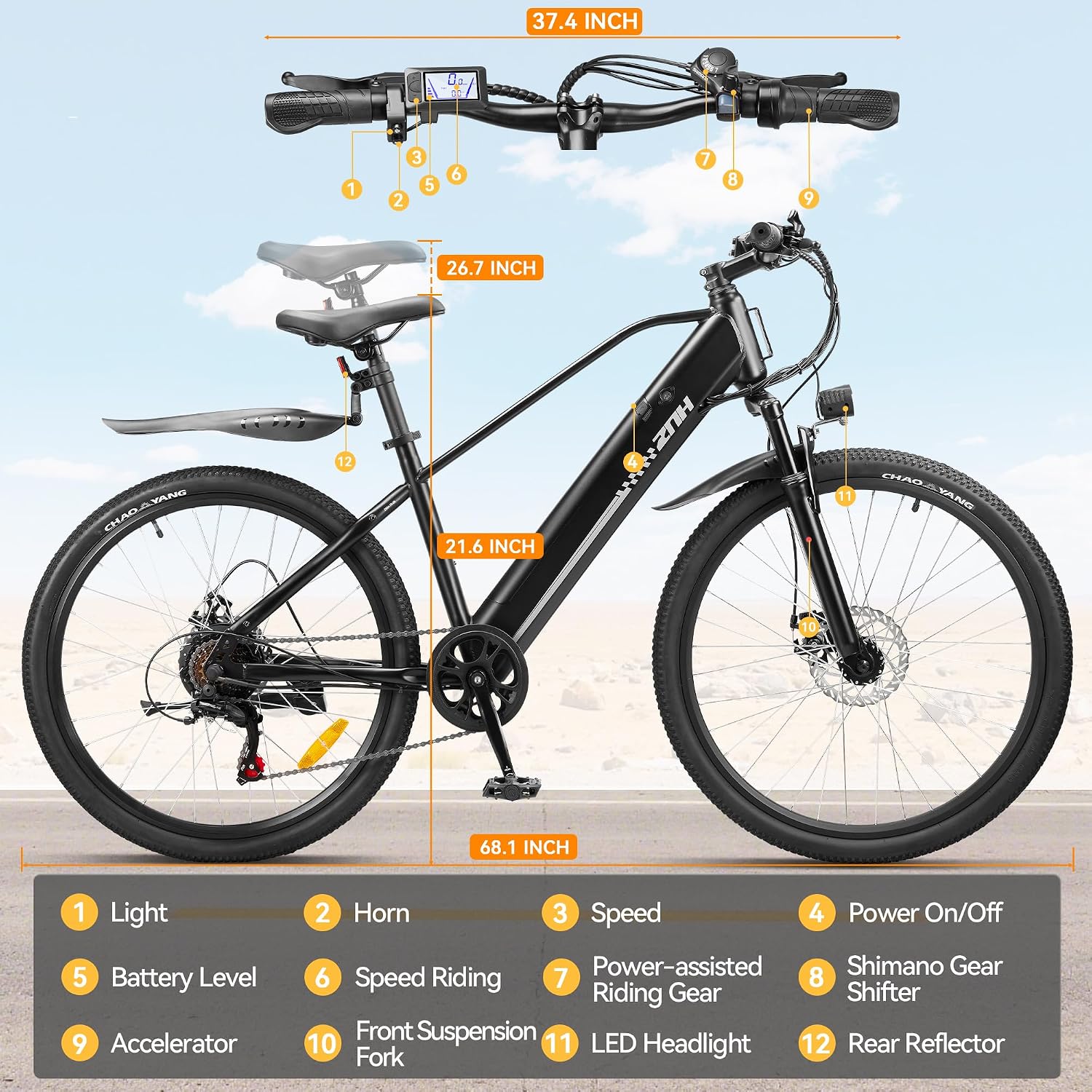 ZNH Electric Bike for Adults, 1000W Peak Motor 28MPH Mountain Ebike, 48V 13Ah Removable Battery Up to 65 Miles, 26' Electric Bicycle with 21-Speed Gear & Front Suspension, UL 2849 Certified