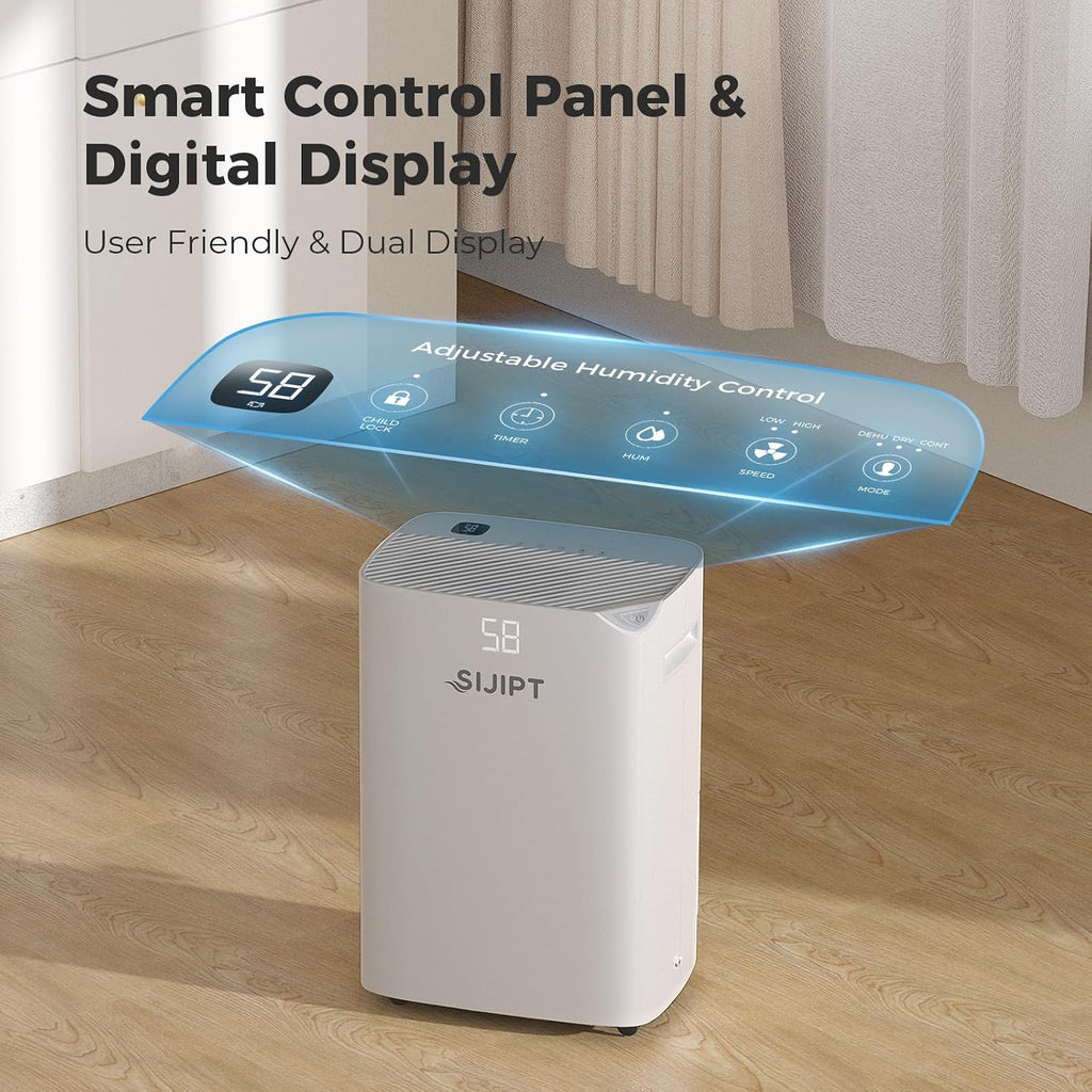 Dehumidifier for Basement, App-Controlled Dehumidifiers for Home with 6.56 Feet Drain Hose, 6000 Sq. Ft. Max 100 Pints Large Dehumidifier with Adjustable Humidity Control, Auto Shutoff, Auto Defrost
