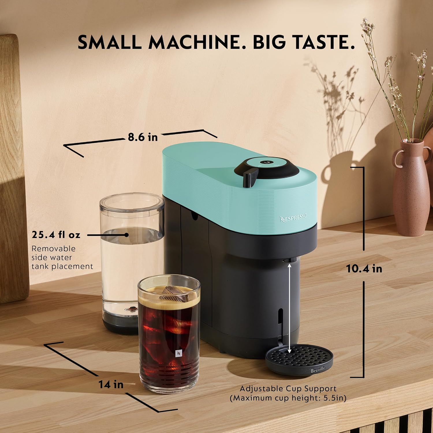 Nespresso Vertuo Pop+ Coffee and Espresso Maker by Breville with Milk Frother, Aqua Mint