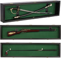 ONE 44' Rifle Gun Shotgun Display Case Saber Sword Golf Club Display Case Cabinet Rack Putter Shadow Box w/98% UV - Lockable Door (Green Felt)-Black Frame
