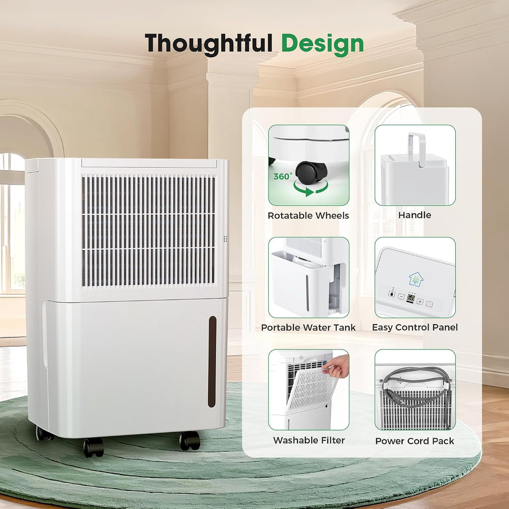 2,500 Sq.Ft Dehumidifier for Basement with Drain Hose, 30 Pint Dehumidifiers for Home with 3 Modes, Smart Humidity Control & Display, 24HR Timer, Auto Defrost for Large Room, Bathroom,Bedroom