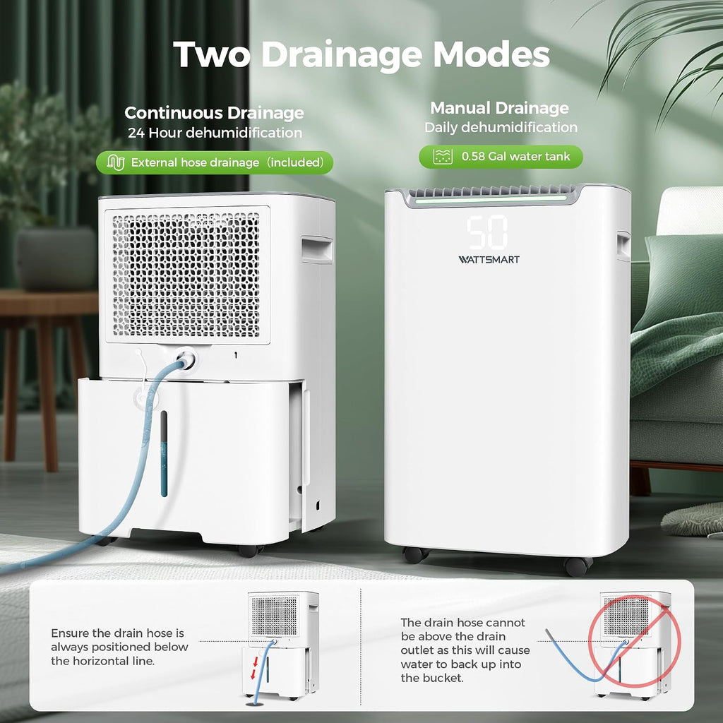 4,500 Sq.Ft Dehumidifier for Basement with Drain Hose, 50 Pint Dehumidifiers for Large Home with Three Operation Modes, Intelligent Humidity Control, 24HR Timer for RV, Bathroom, Bedroom