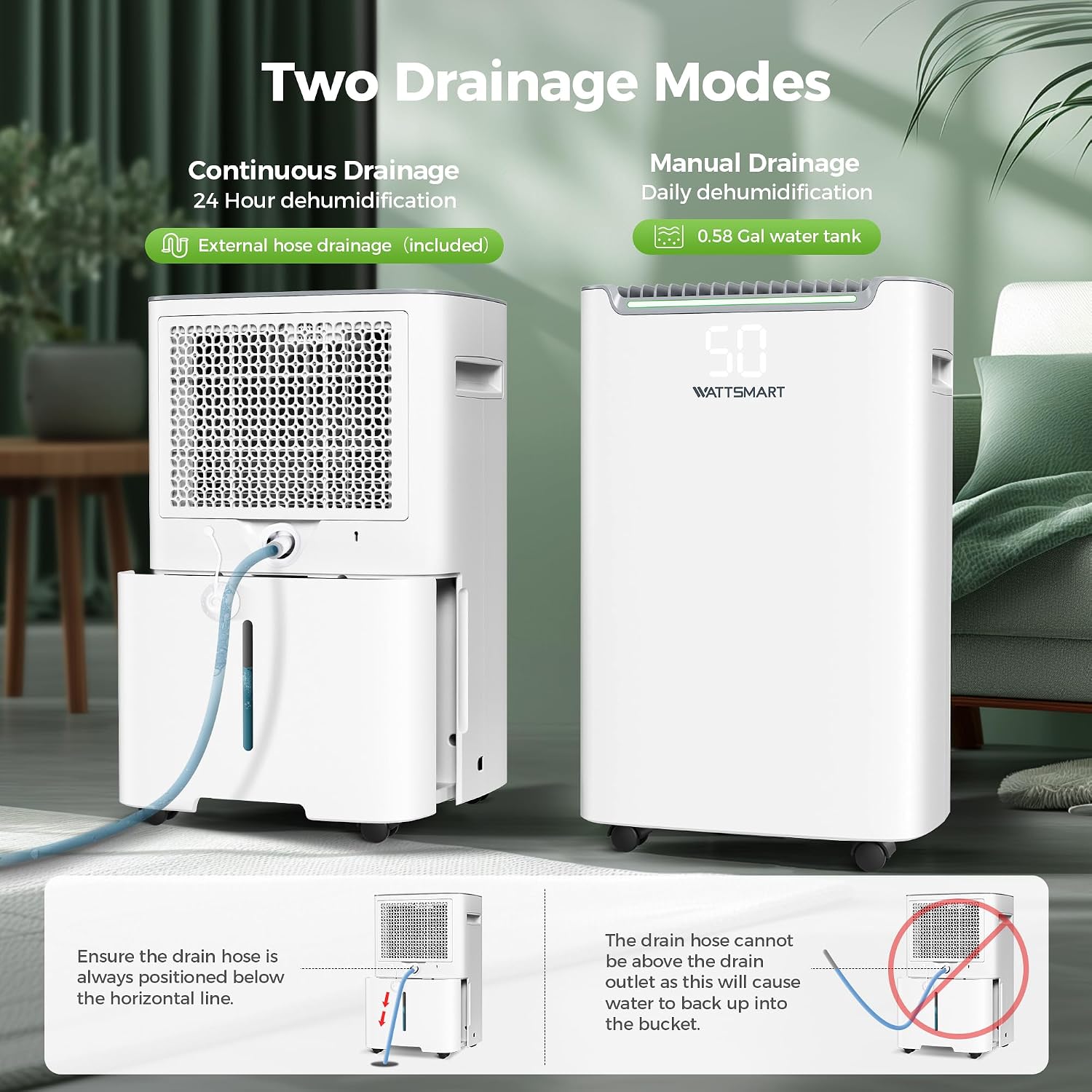4,500 Sq.Ft Dehumidifier for Basement with Drain Hose, 50 Pint Dehumidifiers for Large Home with Three Operation Modes, Intelligent Humidity Control, 24HR Timer for RV, Bathroom, Bedroom