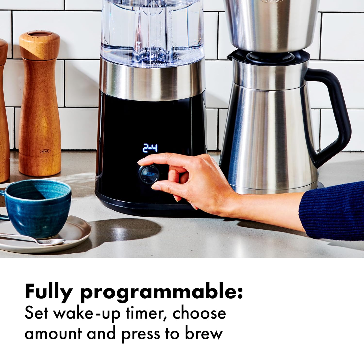 OXO Brew 9-Cup Coffee Maker – Stainless Steel, Programmable Coffee Machine with Single Serve or Full Carafe Options, SCA Certified Home Brewer