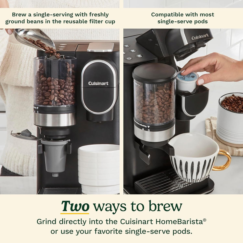 Cuisinart Single-Serve Coffee Maker + Coffee Grinder with 8, 10, and 12 oz. Serving Size, Compatible with Single-Cup Pods, 48-Ounce Removable Reservoir, Stainless Steel, DGB-2SS