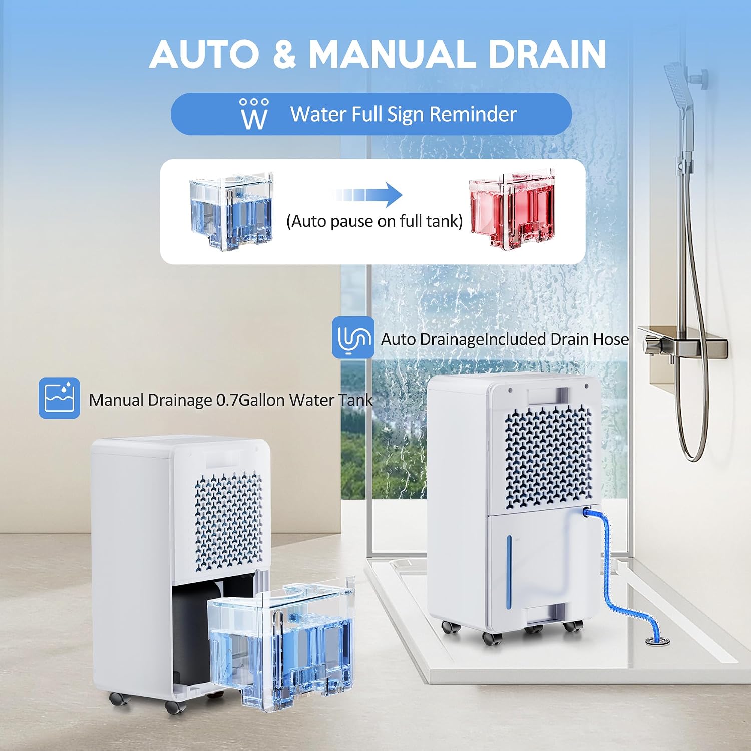 2500 Sq.Ft Dehumidifier with Drain Hose for Basement and Home Large Bedroom Bathroom, 35 Pints Dehumidifiers with Auto Shut Off, Intelligent Humidity Control, Auto Defrost, 3 Modes, 24HR Timer