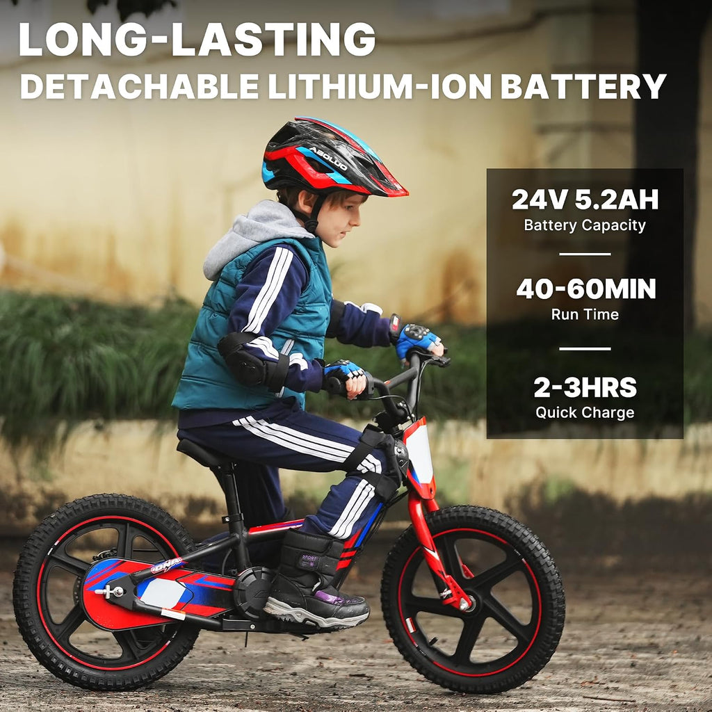 AIII Lightweight Electric Dirt Bike for Kids, 170/340W Electric Motorcycle Up to 10/12MPH, 24V Detachable Battery, Hand-Operated Dual Brakes Electric Balance Bike for Ages 3-6/5-12