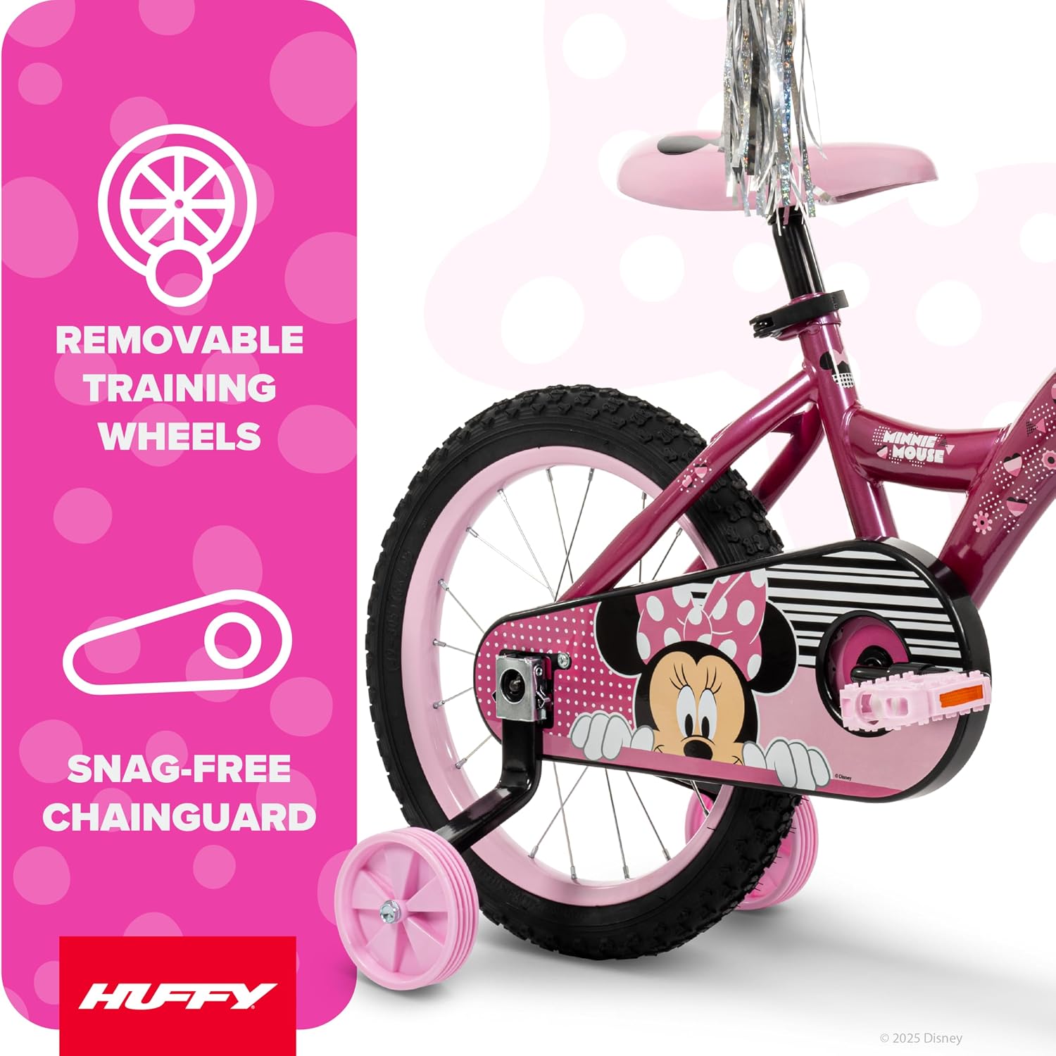 Huffy Disney Girls' Bikes, 12/16 Inch Sizes, Ages 3+ Years Old, Disney Princess, Minnie Mouse, Frozen Bicycles, Characters, Removable Training Wheels, Streamers, Easy Assembly, Durable, Safe