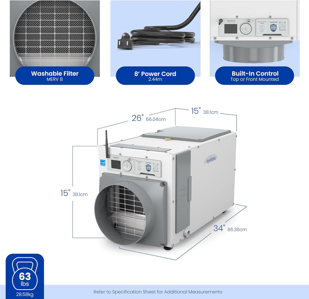 AprilAire E080W Wi-Fi Dehumidifier – 80 PPD for Crawl Spaces, Basements, Whole Houses up to 4,400 Sq. Ft., Part of the AprilAire Healthy Air System