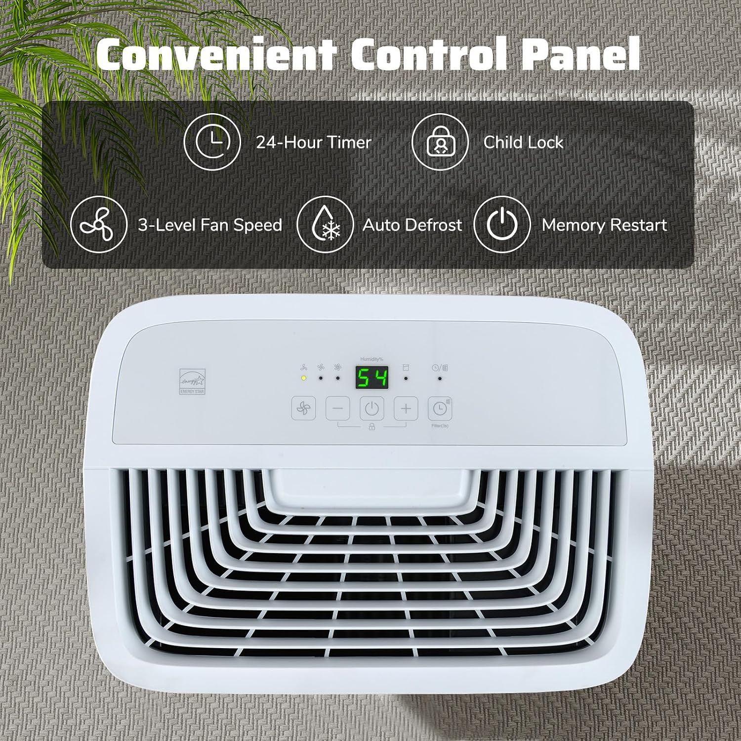 COSTWAY 65 Pints Energy Star Dehumidifier, 5000 Sq.Ft Portable Large Home Dehumidifier for Basements with 2 Modes & 3 Fan Speeds, 1.4 Gallon Tank