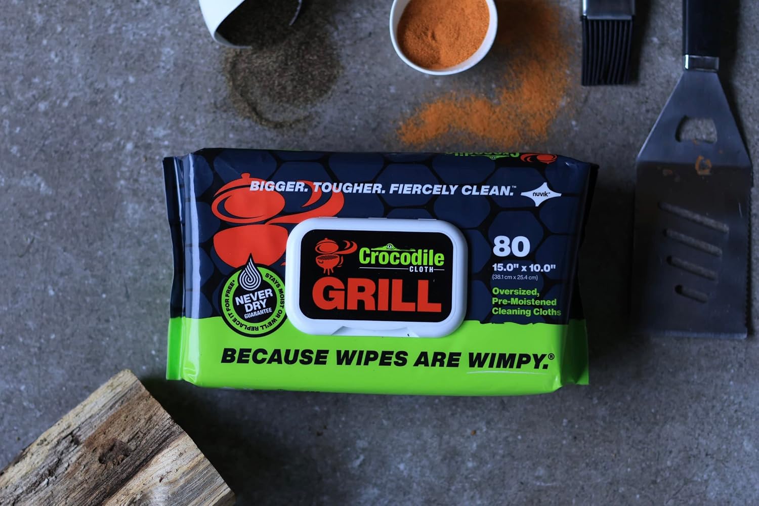 Crocodile Cloth Grill Wipes, 640 Count (8 Packs) – Extra-Large 15' x 10' Plant-Based Cleaning Cloths, Safe on Skin & Surfaces, Pre-Moistened with Aloe & Vitamin E