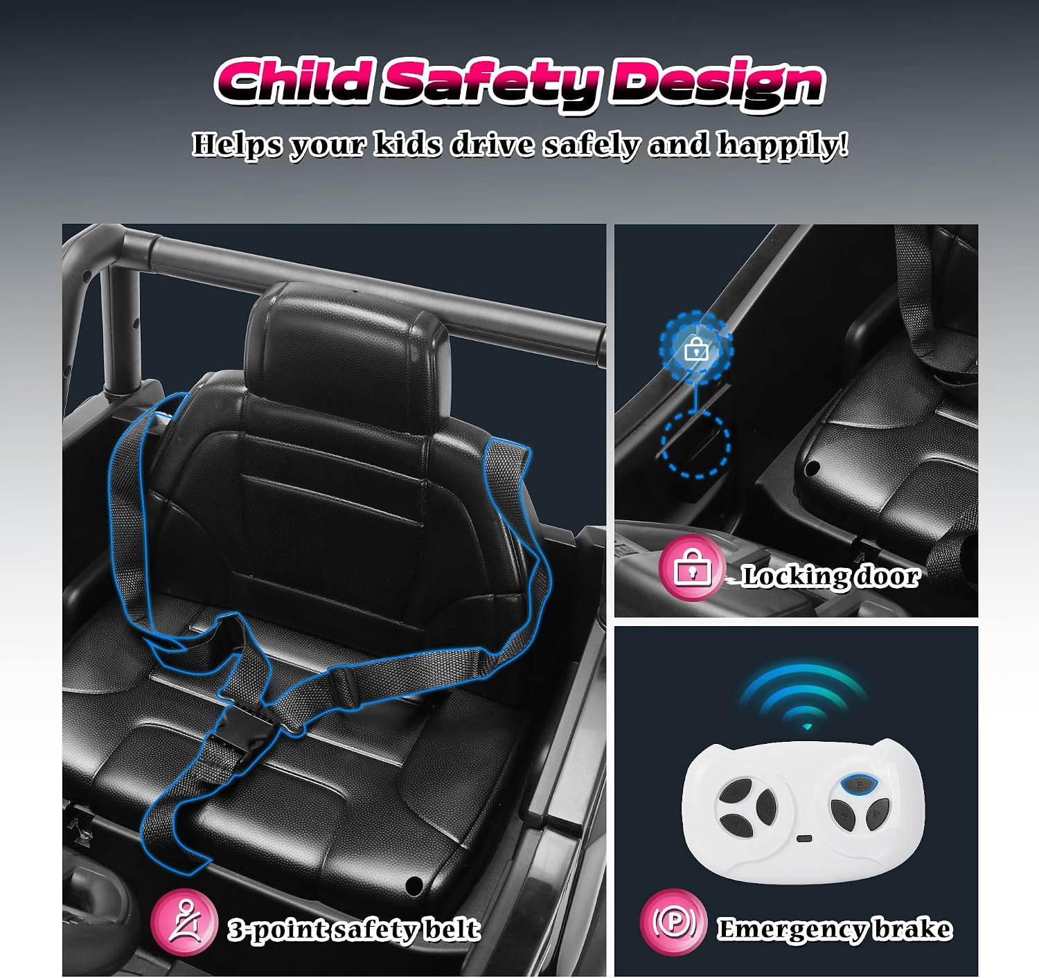 12V Kids Electric Car, Ride on Car Truck with Remote Control, LED Lights, 3 Speed Adjustable, Music, Safety Belt, Soft Start, Horn, Ride on Toys for Toddlers Boys Girls 3-6, Pink