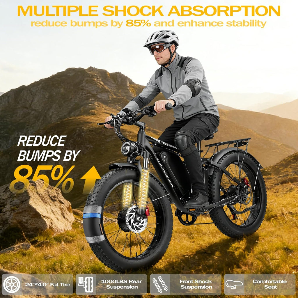 Peak-9000W-Dual-Motor-Electric-Bike for Adults, 52V 34AH Battery Up To 105 Miles, 42-46M PH Fast-Dual-Motor-Ebike,24'*4' Full-Suspension-Women-Men-Fat-Tire-Electric-Bicycle for Mountain Snow Off-Road