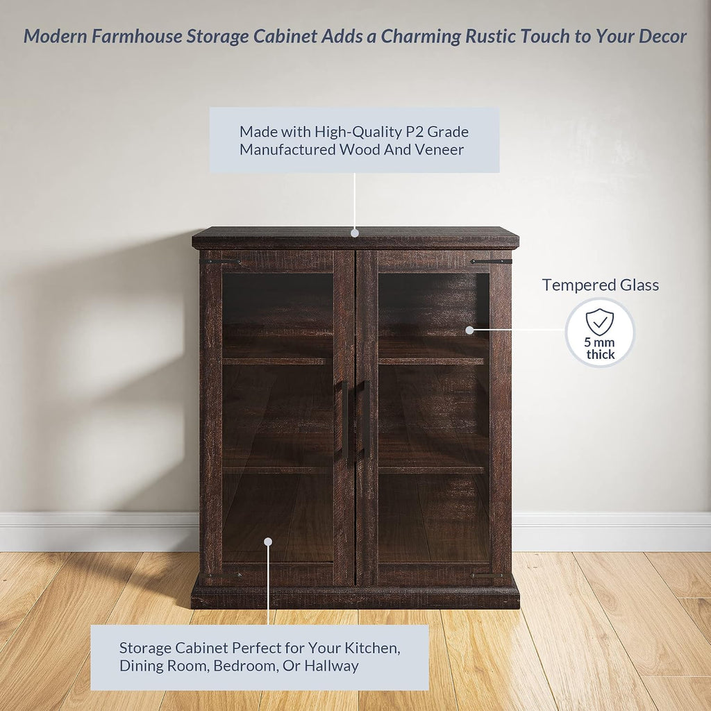 BELLEZE Storage Cabinet with Shelves and Glass Doors for Entryway, Living Room, Hallway, or Kitchen - Ashford (Espresso)