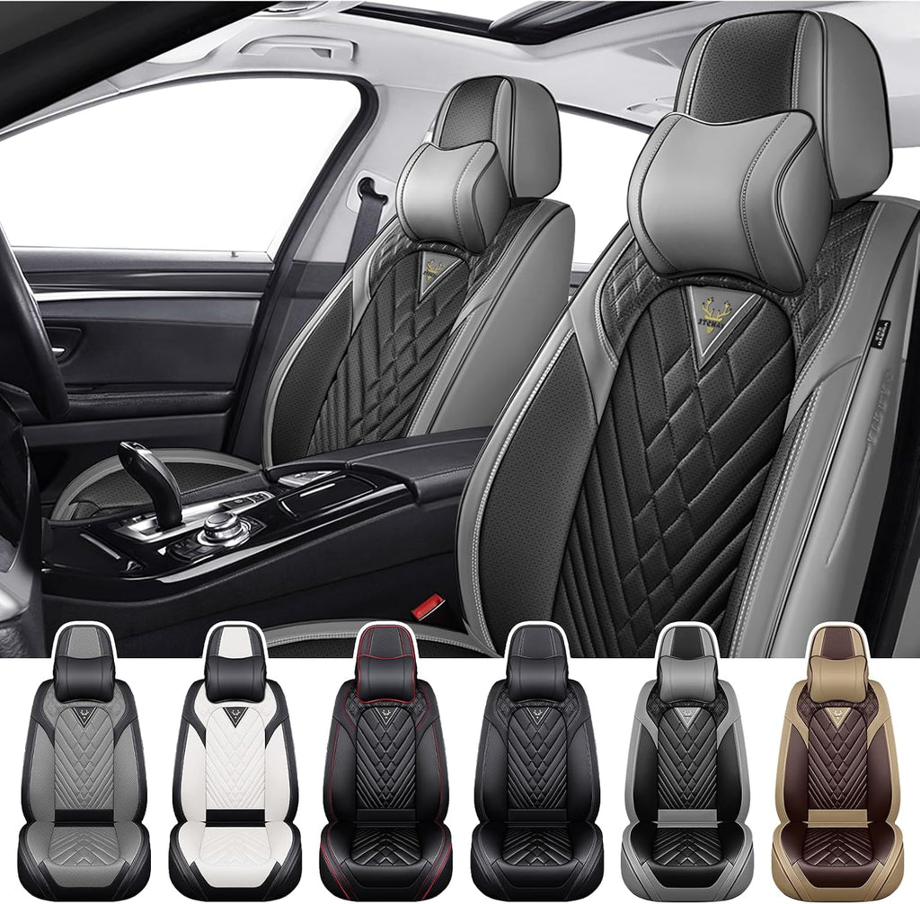 Car Seat Covers for Chevy Suburban 2000-2026, Waterproof Nappa Leather Front Seat Cover with Headrests, Anti-Slip and Comfortable Automotive Seat Protector&Accessories(Gray Black)