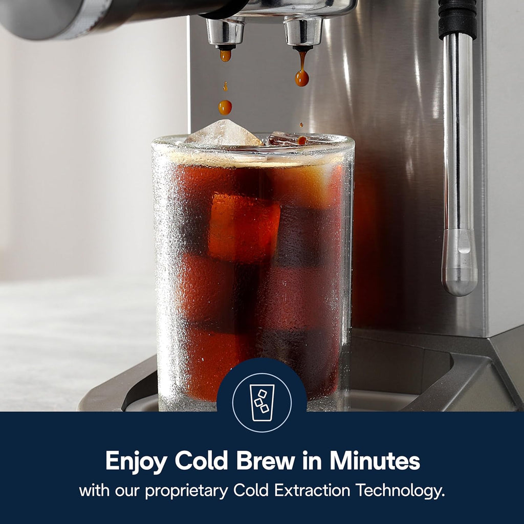 De'Longhi Dedica Duo Compact Espresso Machine - Cold Brew Coffee Maker with Milk Frother Wand- for Espresso, Hot & Iced Coffee, Cappuccinos, Lattes & Home Barista Brewing, Stainless Steel Finish