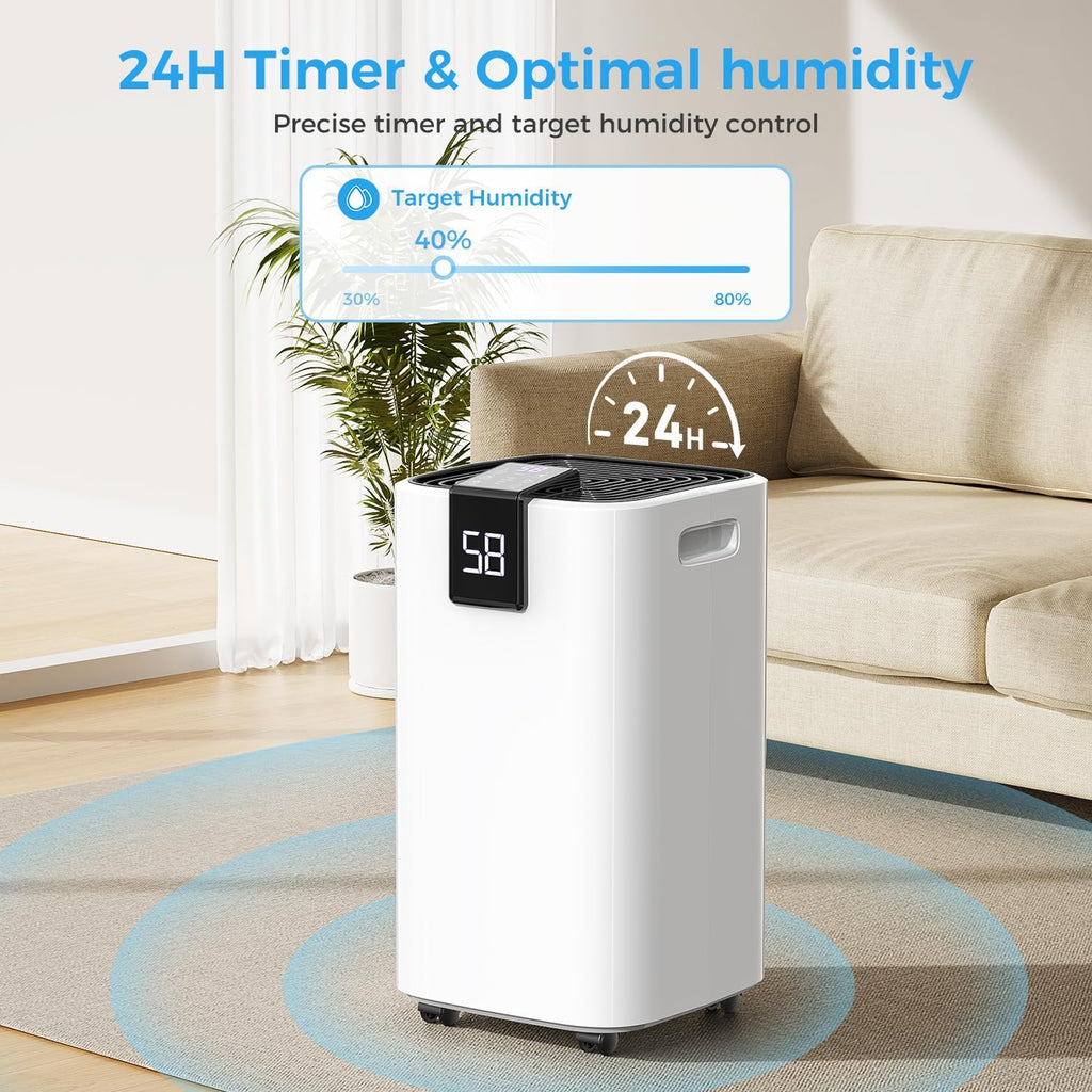 4000 sq.ft Dehumidifier for Basement, Trazico 45 Pint Dehumidifiers for Home with Drain Hose, Smart Humidity Control, 24H Timer, Auto Defrost, Ideal for Large Room, Bathroom, Bedroom, Garage, Black