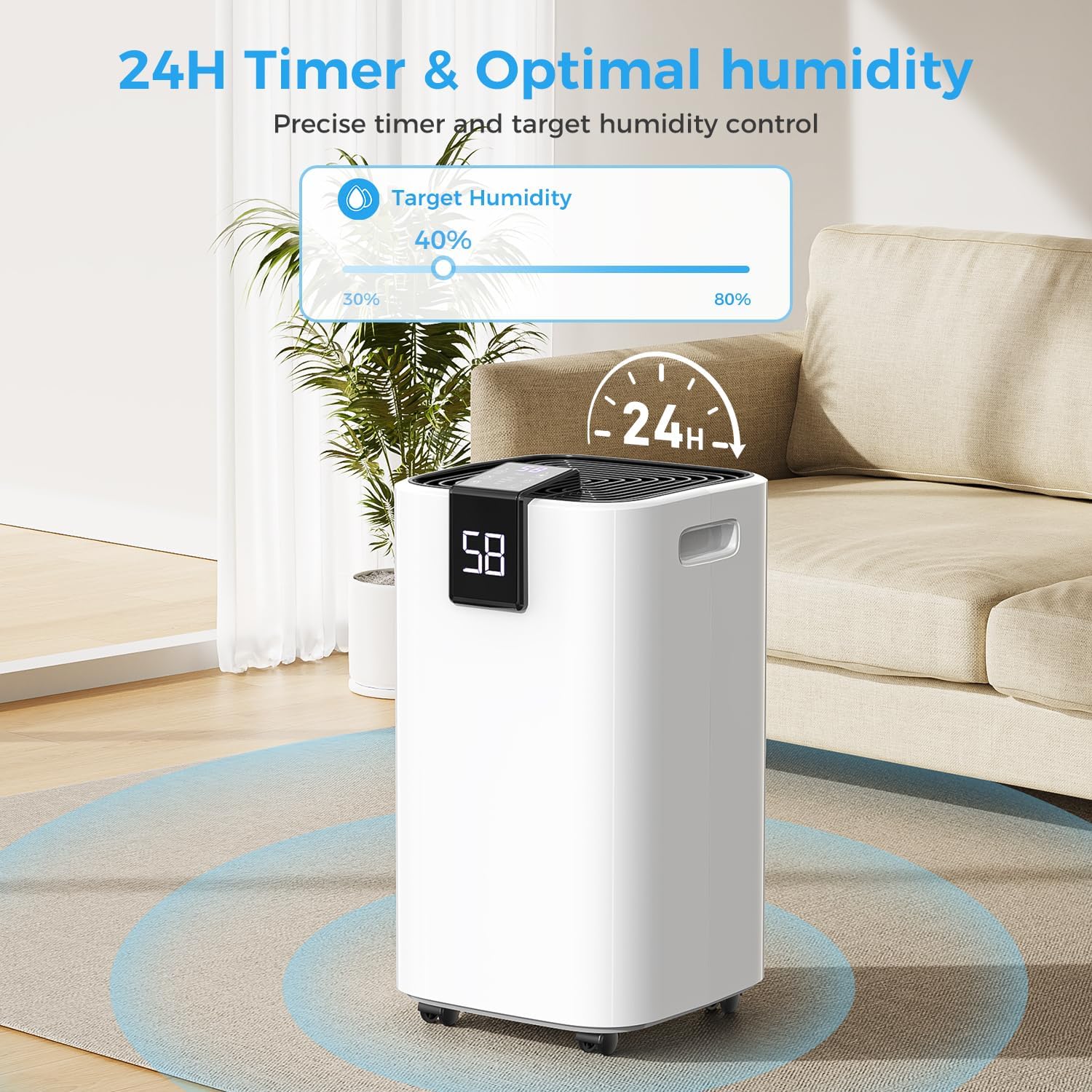 4000 sq.ft Dehumidifier for Basement, Trazico 45 Pint Dehumidifiers for Home with Drain Hose, Smart Humidity Control, 24H Timer, Auto Defrost, Ideal for Large Room, Bathroom, Bedroom, Garage, Black