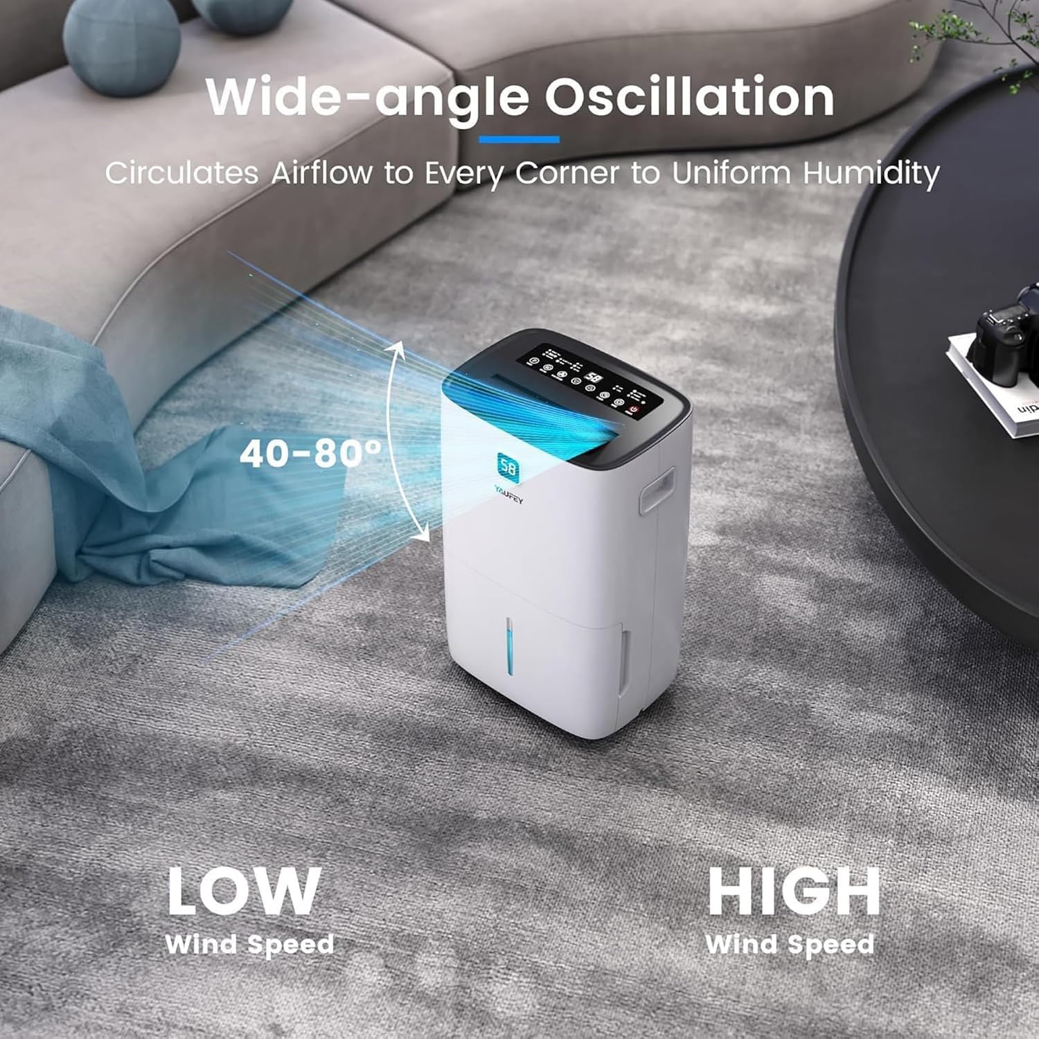 Yaufey 150 Pints Dehumidifier for Home, Basement and Large Room up to 7000 Sq. Ft., with Drain Hose, Timer, Intelligent Humidity Control and Large Water Tank