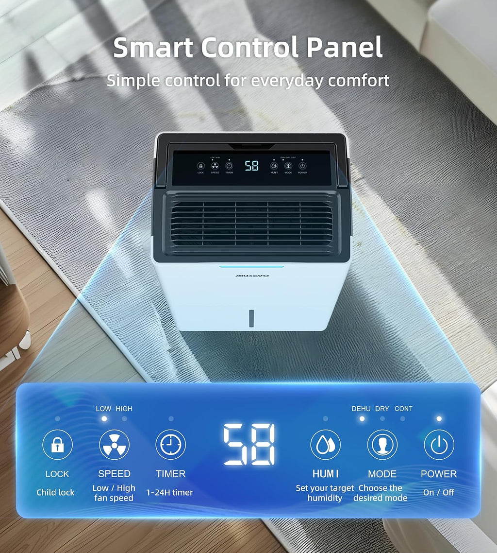5000 Sq. Ft Dehumidifiers for Home and Basement, 52 Pint/Day Dehumidifier with Drain Hose, 3 Modes, 24H Timer, Auto Defrost, Child Lock, for Bedroom, Garage, RV, Large Room, Humid Summer, Rainy Season