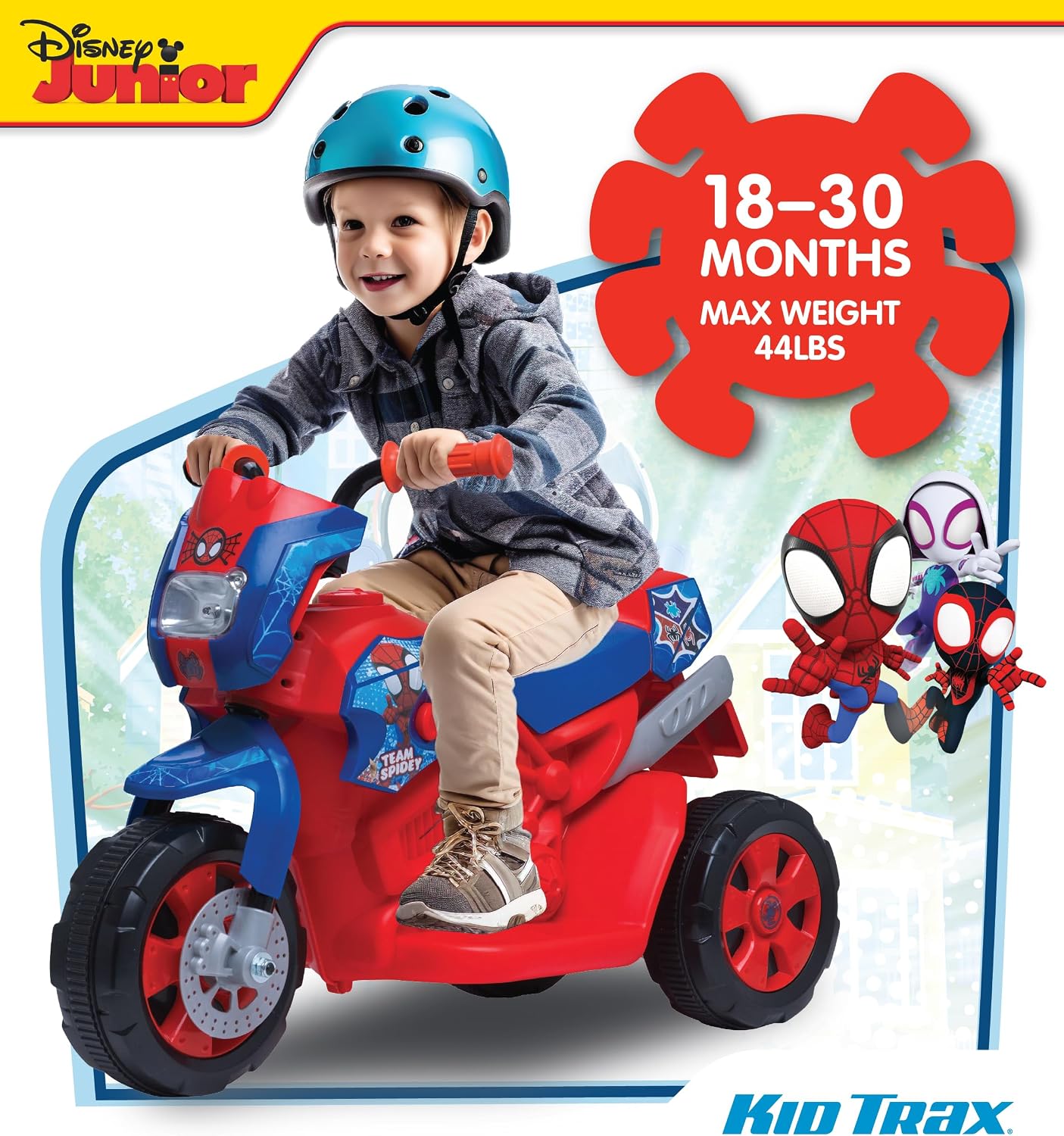Kid Trax 6V Marvel Spiderman Disney Junior Toddler Bike - Ride On Toys, Kids Bike, Outdoor Toys, Tricycle, Bikes, Marvel Toys, Trike, Max Speed 1.5mph, 18-36 Months, Max Weight of 44Lbs, Red & Blue