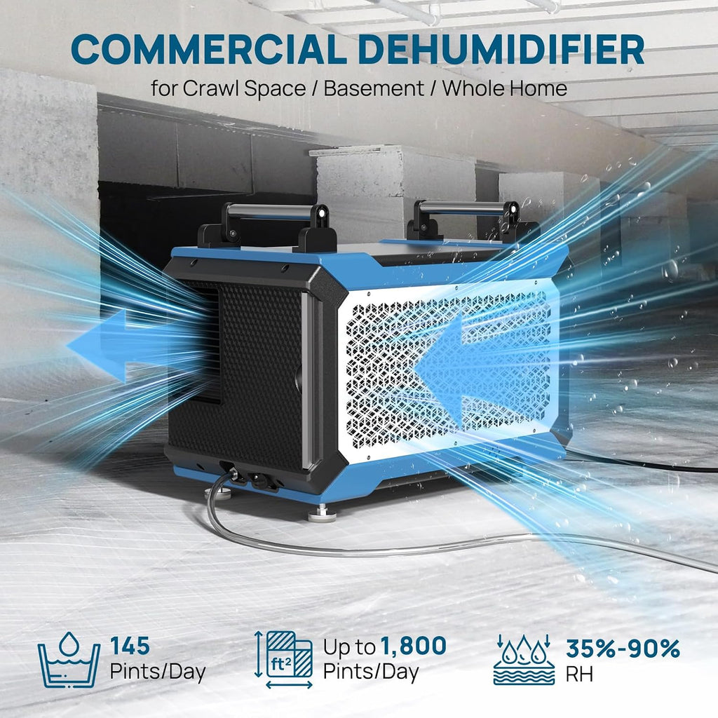 ARGENDON Crawl Spaces Dehumidifier with Pump and Drain Hose, 145 Pint Commercial Dehumidifier for Basement, Large Spaces, Auto Defrost, Compact, 5 Years Limited Warranty