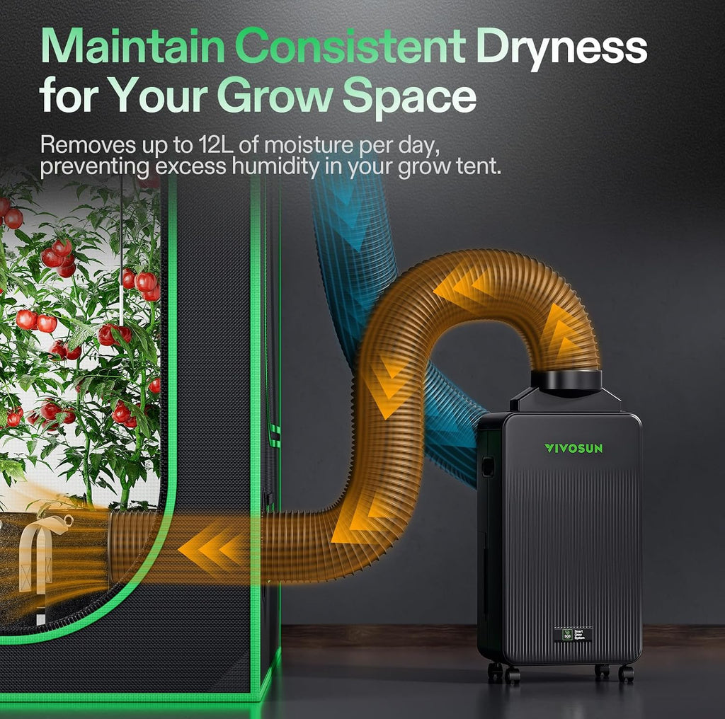 VIVOSUN AeroDrain D12 Smart Environmental Dehumidifier, up to 12L/day, 2L Water Tank, with Temperature & Humidity Sensor Probe, Smart Remote Control, Designed for Grow Tents