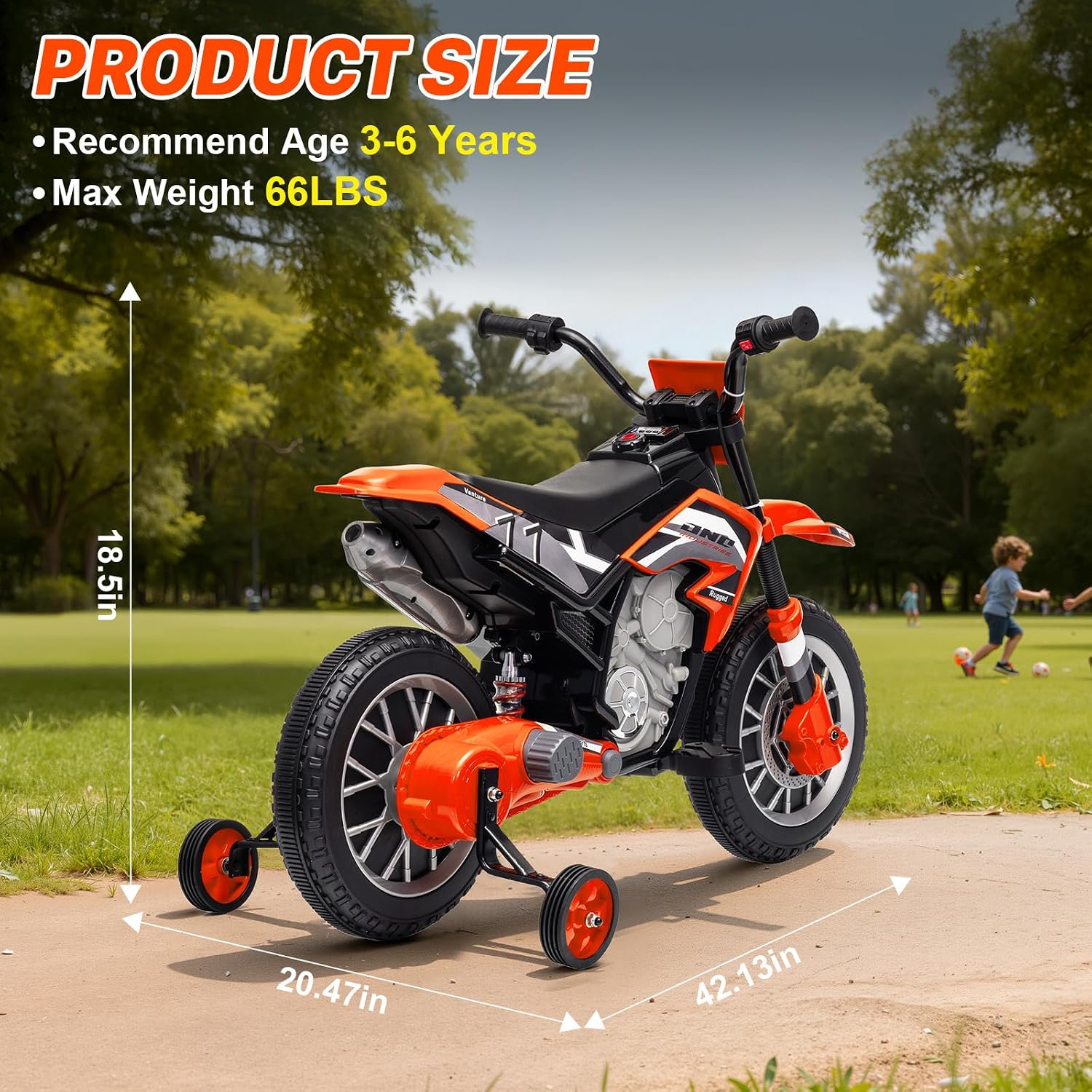 12V Kids Motorcycle w/Treaded Tires, 3.1mph Top Speed Electric Bike for Kids, Training Wheels, Music & Bluetooth, Spring Suspension, Age 3-8 Year Old, Orange