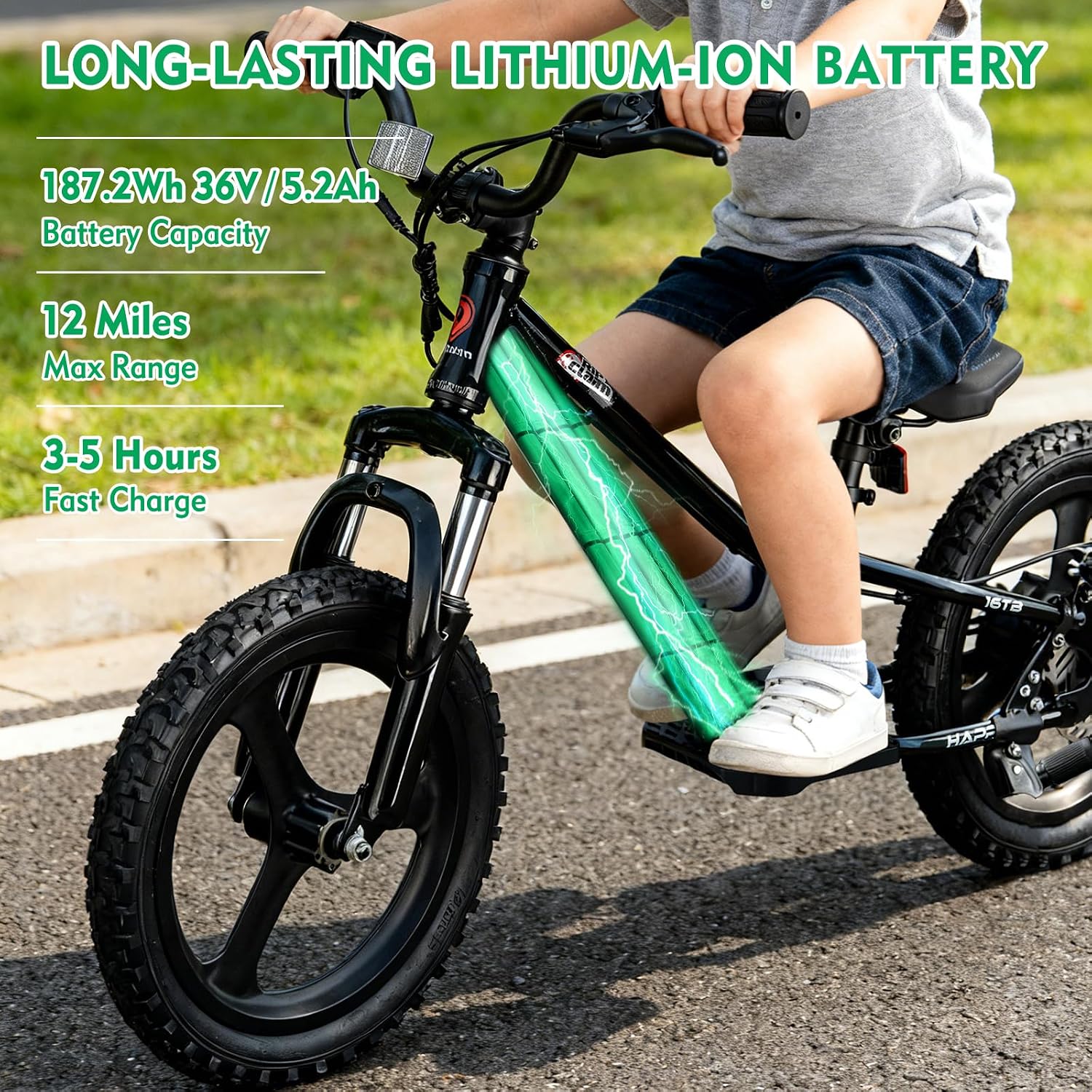 Electric Bike for Kids, 350W/250W Motor, 36V 7.8/5.2Ah, 15.5/13.7 MPH, 15/12 Miles Long Range, 16' Tires, Kids Electric Bike Aged 6 and Above, Youth Off-Road Electric Bicycle