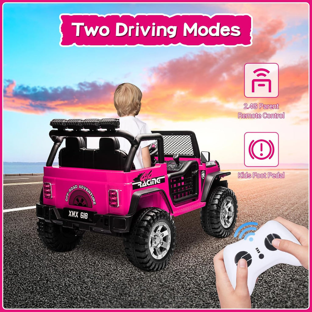 SEHOMY 2 Seater Electric Car for Kids, 12V Ride on Toys Power Wheels with Remote - 3 Speeds, Spring Suspension, 110LB Max, LED Lights, Music, Kids Electric Vehicles Toddler Truck for Boys Girls Pink