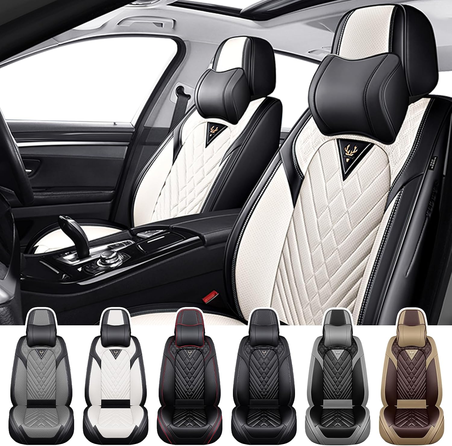 Car Seat Covers for Toyota C-HR 2018-2022, Waterproof Nappa Leather Front Seat Cover with Headrests, Anti-Slip and Comfortable Automotive Seat Protector&Accessories(Black White)
