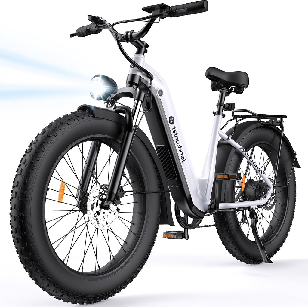isinwheel Electric Bike for Adults,1500W Peak Motor Hydraulic Brake Electric Dirt Bike, 28MPH 105Miles (PAS) Ebikes for Adults with 48V 13AH/18AH Battery,26' Step-Thru Fat Tire Full Suspension EBike