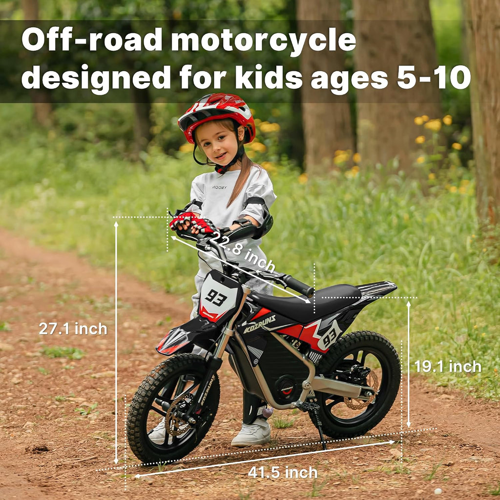 Racing Grade Electric Dirt Bike for Kids, 500W Powerful Motorcycle for Ages 6-12, 36V 5.2Ah Lithium Battery, Dual Shock Absorption, 3 Speed Modes, Safe Disc Brake, 14Inch Off Road Tires, Black