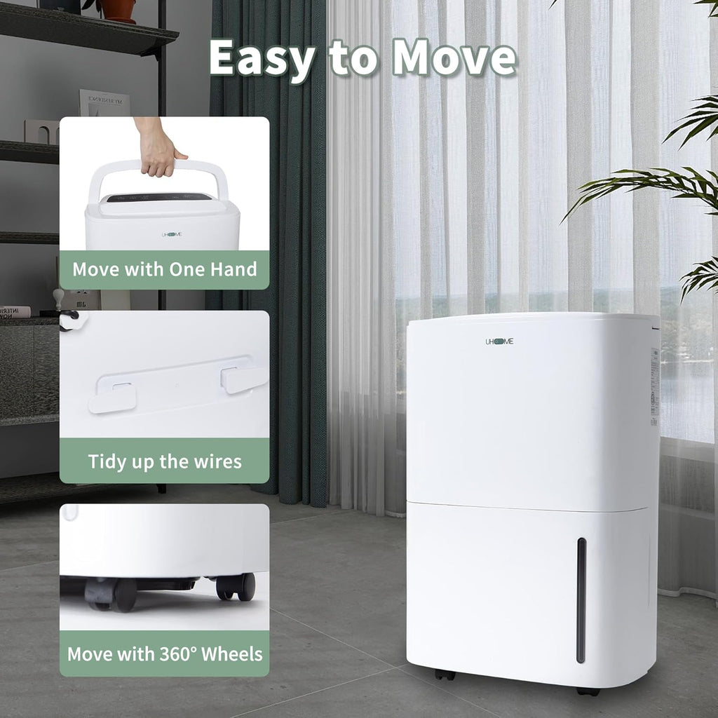 Uhome 150 Pints Dehumidifier with Pump - 7000 Sq. Ft Quiet Dehumidifier for Home, Large Basement, Storages and Large Rooms with 1.85Gallon Water Tank