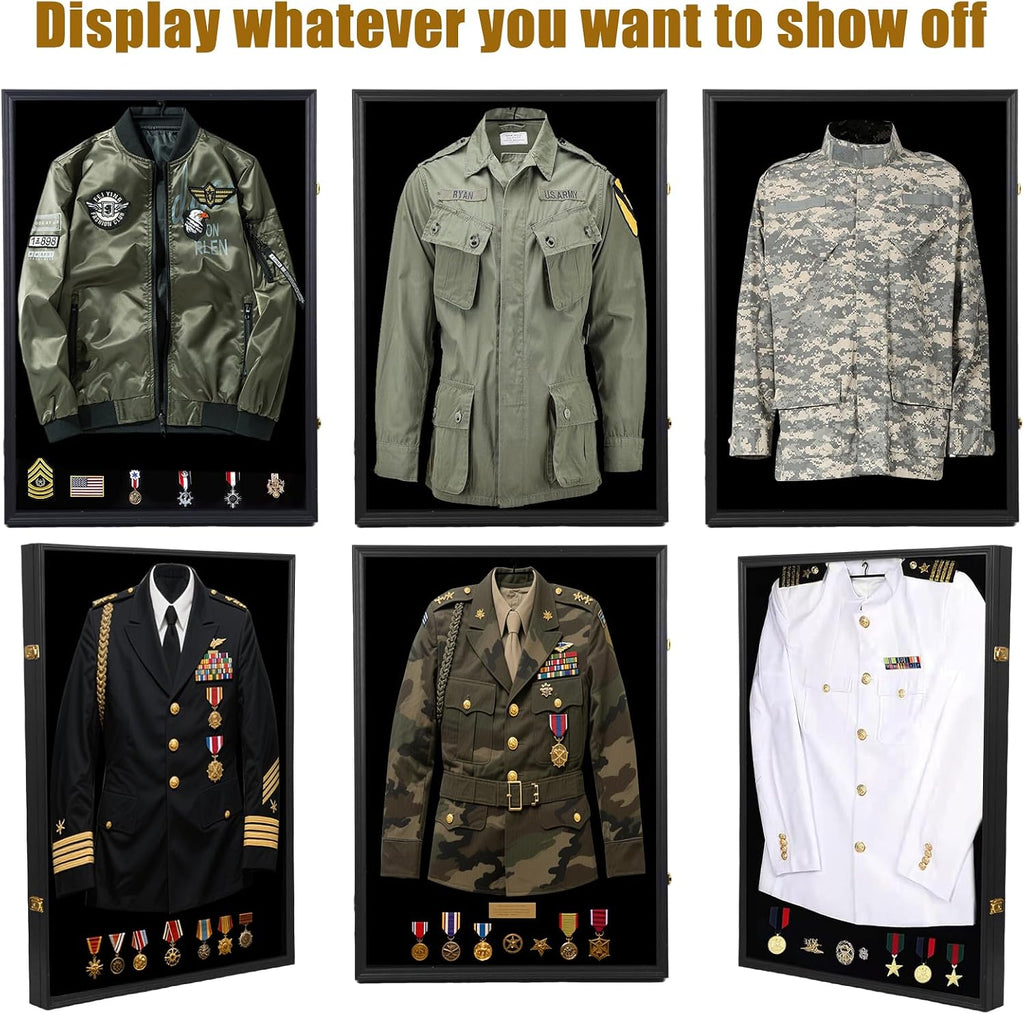 Military Uniform Shadow Box, Police Uniform Display Frame, Clear Acrylic Surface Shadow Box with Hanger and Lock for Military Uniforms, Jerseys, Hanging Badges and Medals Flag （35.82x25.59x2）