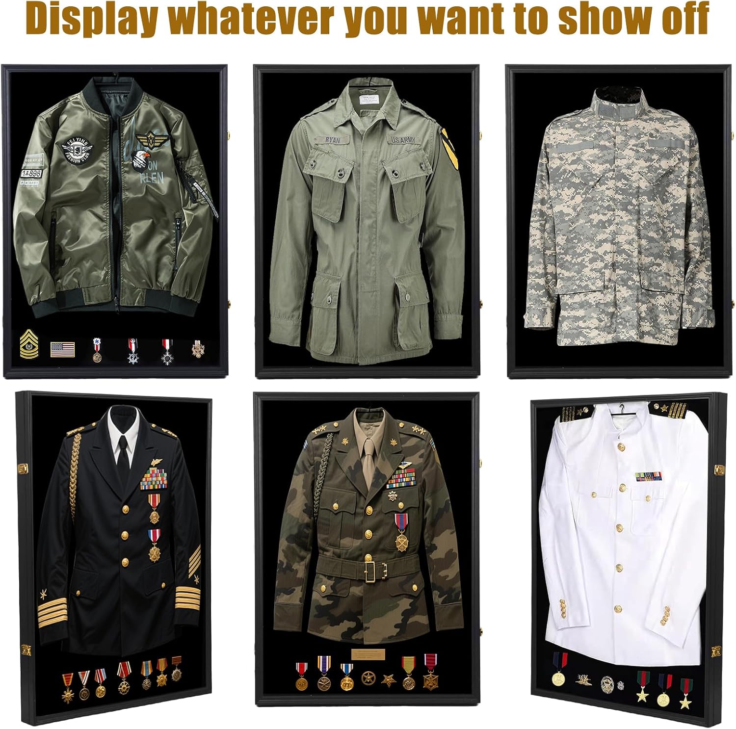 Military Uniform Shadow Box, Police Uniform Display Frame, Clear Acrylic Surface Shadow Box with Hanger and Lock for Military Uniforms, Jerseys, Hanging Badges and Medals Flag （35.82x25.59x2）