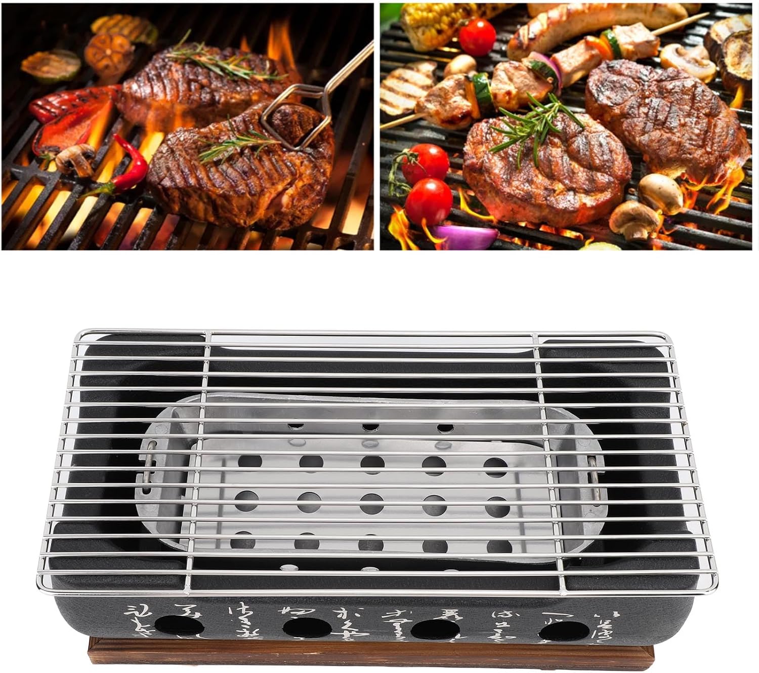 Japanese Style Charcoal BBQ Grill, Portable Rectangle Tabletop Barbecue Stove with Wire Grill Rack, Quick Heating Grill for Camping, Picnic, Patio and Home Use (XL)