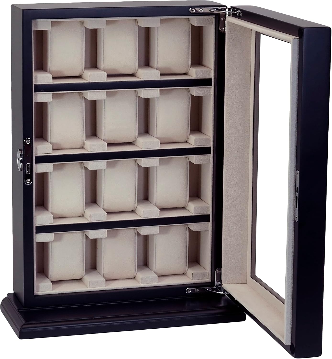 TIMELYBUYS 12 Piece Black Wood Watch Display Wall Hanging Case and Storage Organizer Box and Stand for Oversized Watches