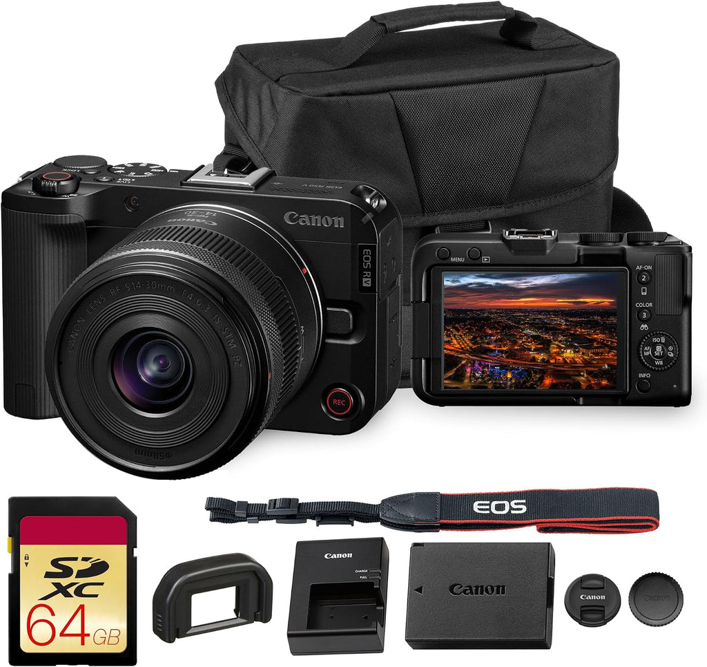 Canon EOS R50 V Mirrorless Camera with 14-30mm f/4-6.3 RF-S Lens | 4K Video, Dual Pixel Autofocus, Flip Screen | Compact RF Mount Vlog Camera Kit with Bag and 64GB Card