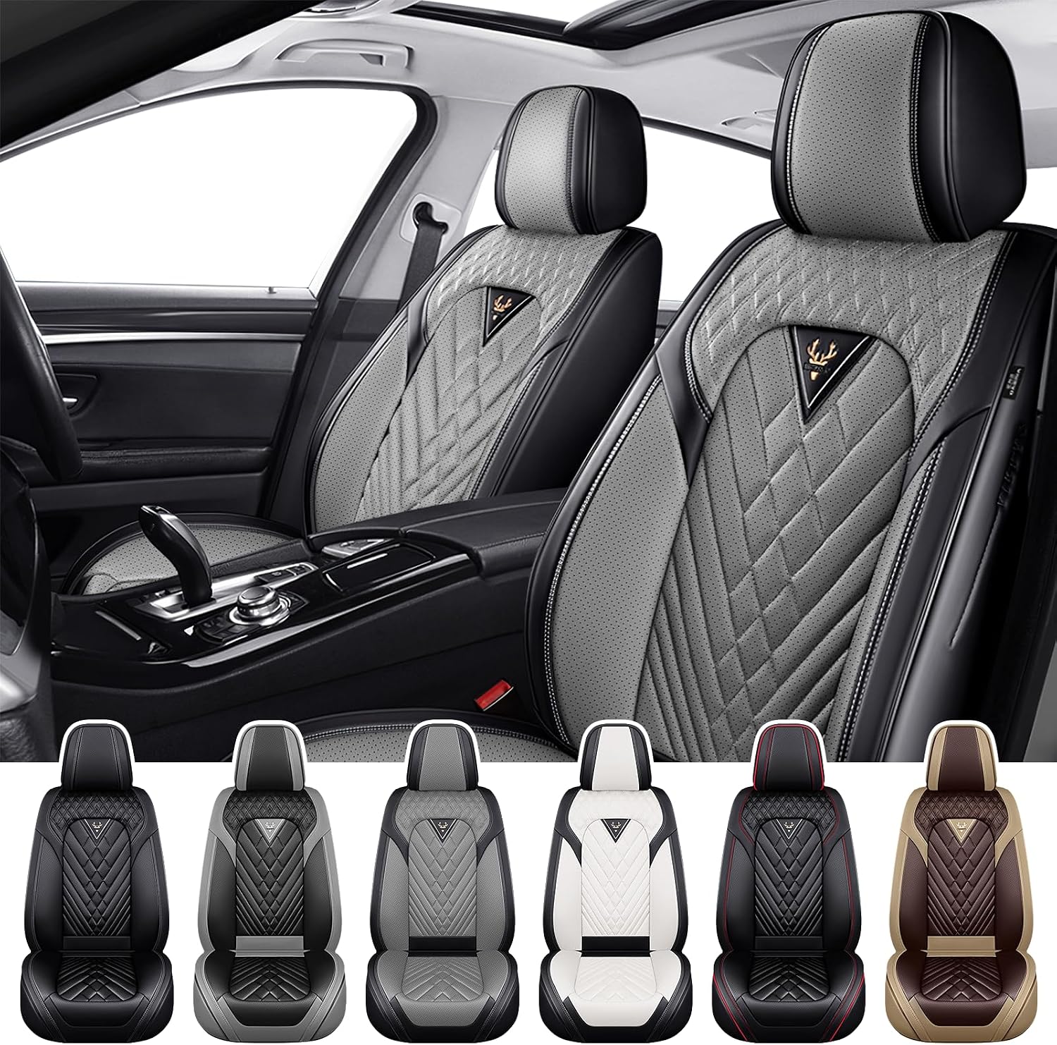 Car Seat Covers for Honda Civic 2000-2026, Waterproof Nappa Leather Front Seat Cover, Anti-Slip and Comfortable Automotive Seat Protector&Accessories(Black Gray)