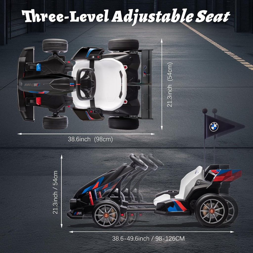 FORESEE 36V Licensed BMW Kids Electric Go Kart, Battery Powered Drift Kart w/Adjustable Seat, Ride On Toy for Big Kids Ages 6+, 8.6MPH Racing Go Cart w/600W Motor, LED Lights & Safety Belt, Black