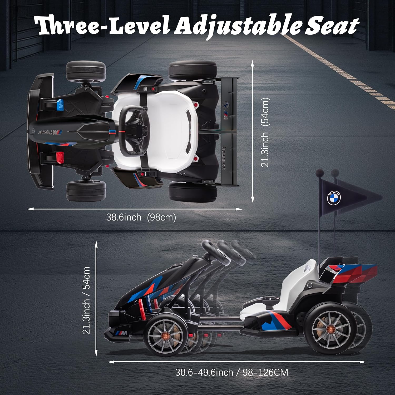 FORESEE 36V Licensed BMW Kids Electric Go Kart, Battery Powered Drift Kart w/Adjustable Seat, Ride On Toy for Big Kids Ages 6+, 8.6MPH Racing Go Cart w/600W Motor, LED Lights & Safety Belt, Black