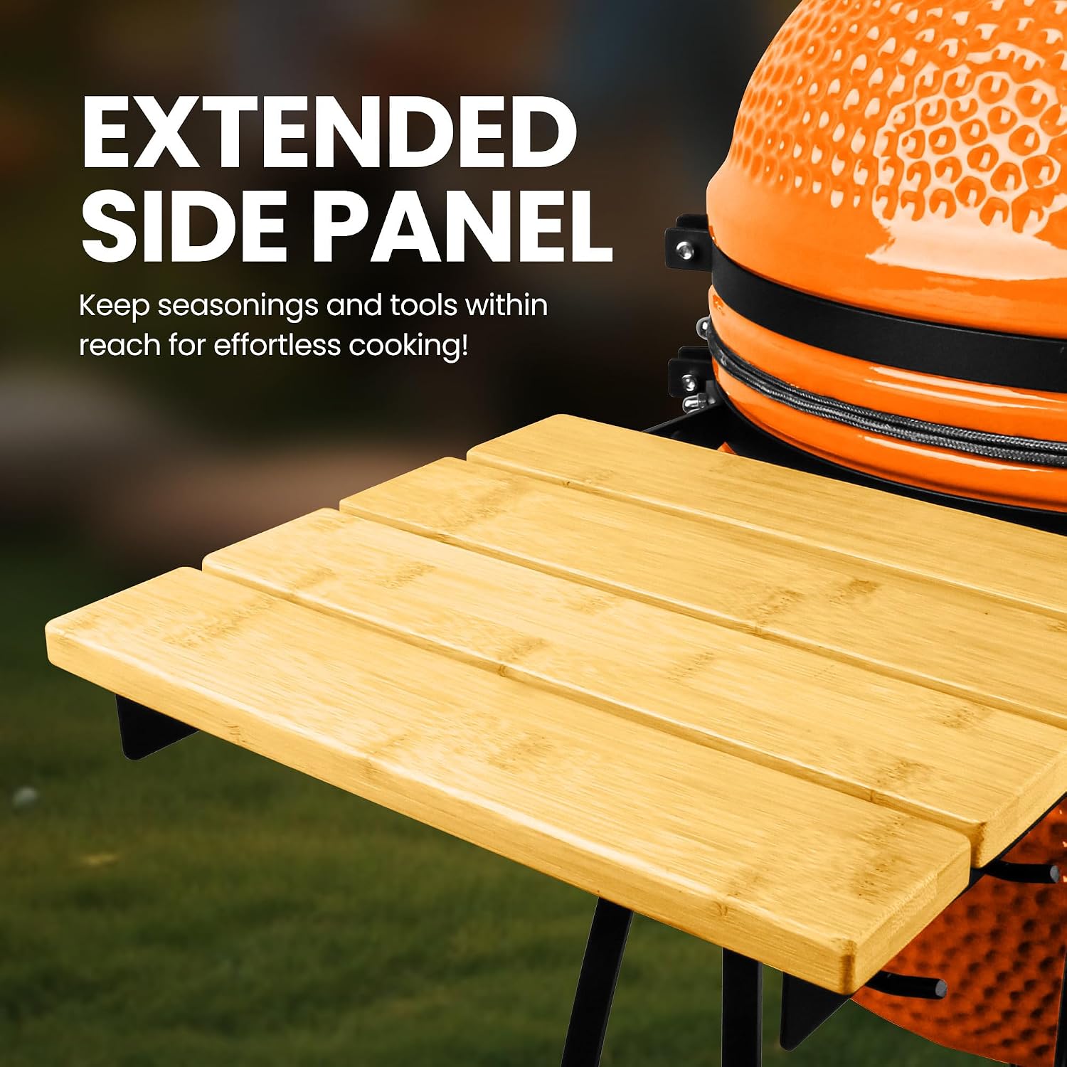 London Sunshine 15-inch Ceramic Kamado Charcoal BBQ Grill & Smoker with Locking Casters, Foldable Side Shelves, Stainless Steel Grates, and Tall Stand (Orange)
